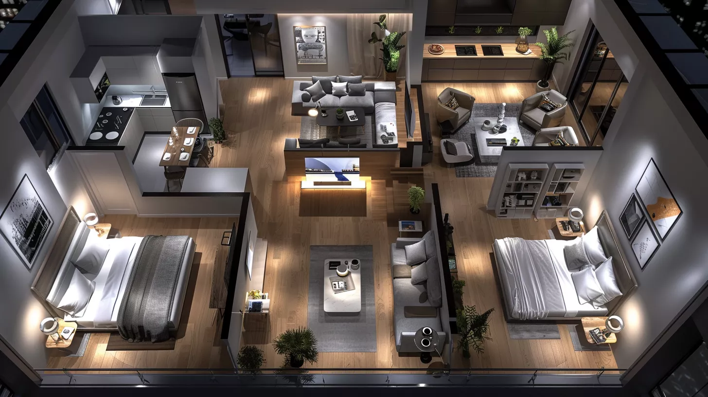 تصميم داخلي ثلاثي الأبعاد واقعي لشقة مودرن بمساحة 150 متر مربع